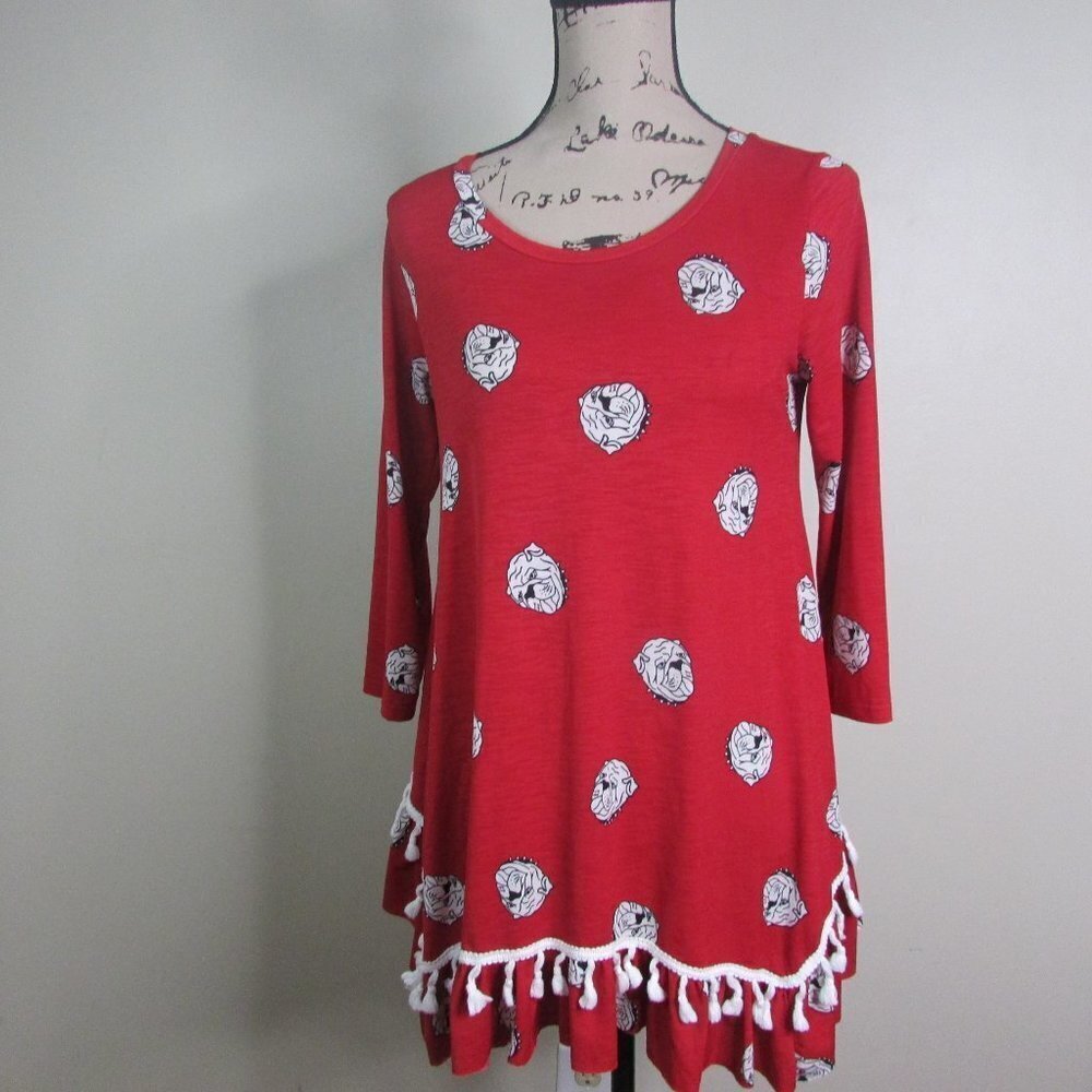 Tunic Top S Bulldogs Red Fringe 3/4 Sleeve